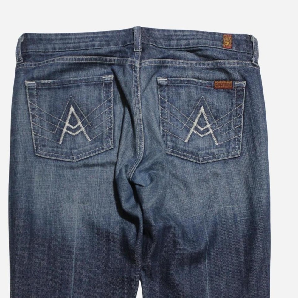 Womens Y2K USA Made 7 For All Mankind Low-rise Flare A Pocket Faded Jeans - Picture 4 of 7